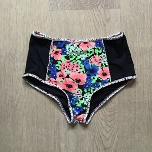 SHOSHANNA Retro Floral High Waist Bikini Bottom in Coral Multi SMALL